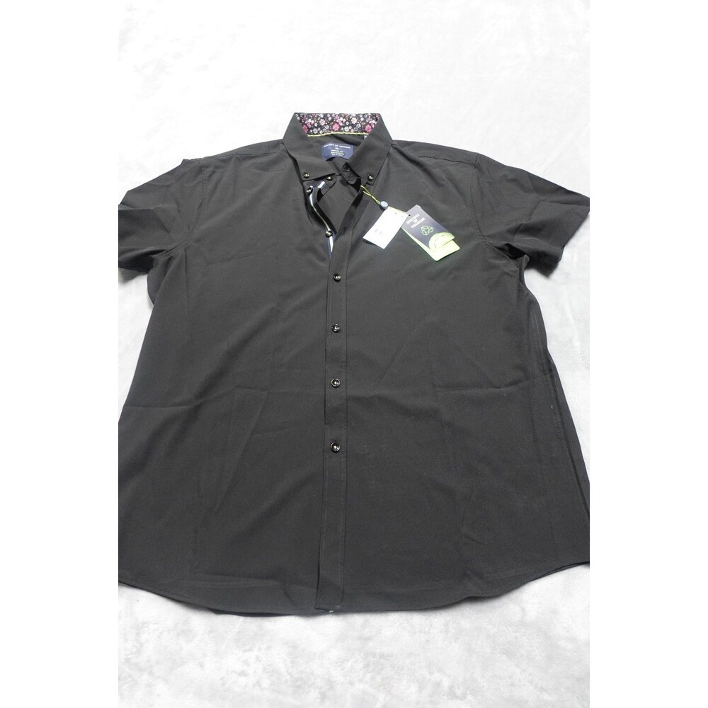 Society of Threads Men's XL Black Short Sleeve Floral Collared Button Up‎ Shirt